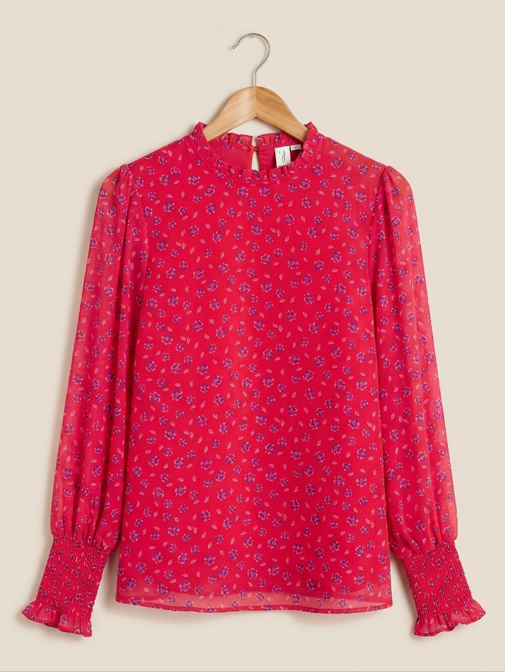 Joie Coral Red Floral Blouse with Pink and Navy Details